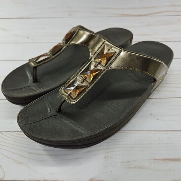 Fitflop Pietra Womens Size 9 Brown Bronze Rhinestone Comfort Strap Sandals Shoes - Picture 1 of 9